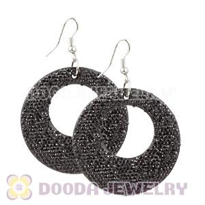 Basketball Wives Black Crystal Circle Bamboo Hoop Earrings Cheap
