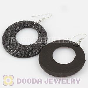 Basketball Wives Black Crystal Circle Bamboo Hoop Earrings Cheap