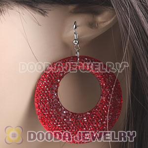 Basketball Wives Red Crystal Circle Bamboo Hoop Earrings Cheap