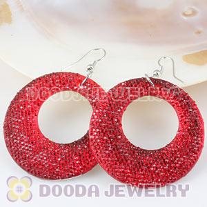 Basketball Wives Red Crystal Circle Bamboo Hoop Earrings Cheap