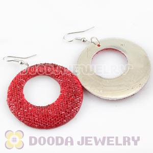 Basketball Wives Red Crystal Circle Bamboo Hoop Earrings Cheap