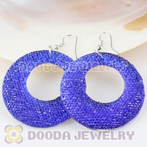 Basketball Wives Blue Crystal Circle Bamboo Hoop Earrings Cheap