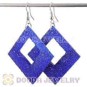 Basketball Wives Blue Crystal Diamond Bamboo Hoop Earrings Cheap