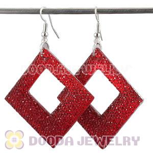 Basketball Wives Red Crystal Diamond Bamboo Hoop Earrings Cheap