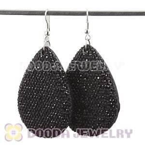 Black Crystal Basketball Wives Teardrop Bamboo Hoop Earrings Cheap