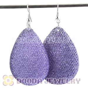 Lavender Crystal Basketball Wives Teardrop Bamboo Hoop Earrings Cheap