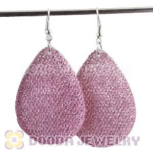 Pink Crystal Basketball Wives Teardrop Bamboo Hoop Earrings Cheap