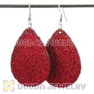 Red Crystal Basketball Wives Teardrop Bamboo Hoop Earrings Cheap