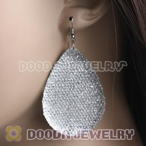 White Crystal Basketball Wives Teardrop Bamboo Hoop Earrings Cheap