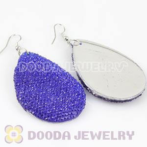 Blue Crystal Basketball Wives Teardrop Bamboo Hoop Earrings Cheap