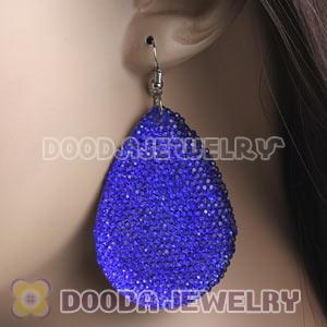 Blue Crystal Basketball Wives Teardrop Bamboo Hoop Earrings Cheap