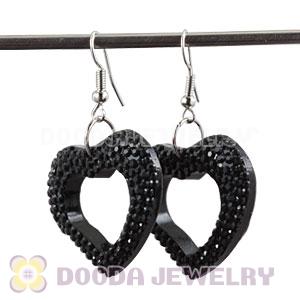 Black Crystal Heart Basketball Wives Bamboo Hoop Earrings 