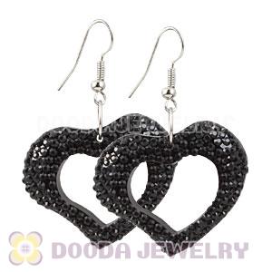 Black Crystal Heart Basketball Wives Bamboo Hoop Earrings 