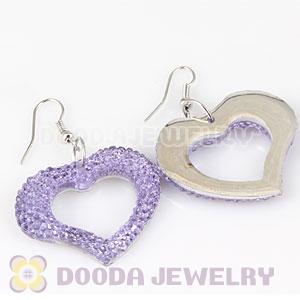 Purple Crystal Heart Basketball Wives Bamboo Hoop Earrings 