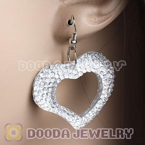 White Crystal Heart Basketball Wives Bamboo Hoop Earrings 