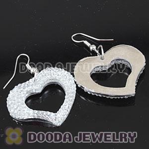 White Crystal Heart Basketball Wives Bamboo Hoop Earrings 