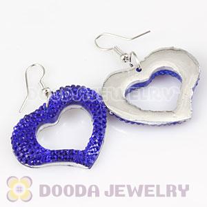 Blue Crystal Heart Basketball Wives Bamboo Hoop Earrings 