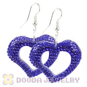 Blue Crystal Heart Basketball Wives Bamboo Hoop Earrings 