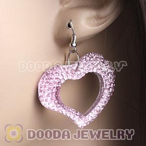 Pink Crystal Heart Basketball Wives Bamboo Hoop Earrings 
