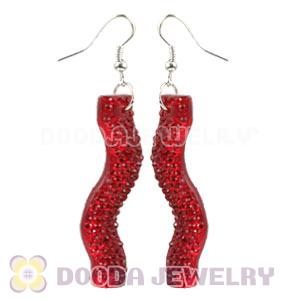 Red Crystal Basketball Wives Bamboo Hoop Earrings Wholesale