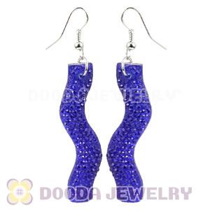 Blue Crystal Basketball Wives Bamboo Hoop Earrings Wholesale