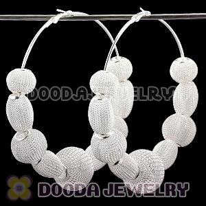 90mm White Basketball Wives Mesh Hoop Earrings Wholesale