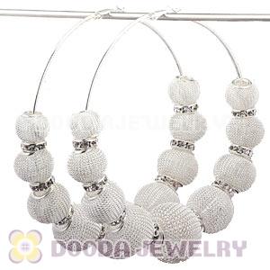 90mm White Basketball Wives Mesh Hoop Earrings With Spacer Beads Wholesale