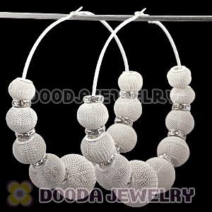 90mm White Basketball Wives Mesh Hoop Earrings With Spacer Beads Wholesale