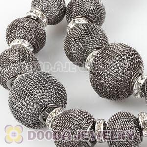 90mm Black Basketball Wives Mesh Hoop Earrings With Spacer Beads Wholesale