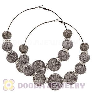 90mm Black Basketball Wives Mesh Hoop Earrings With Spacer Beads Wholesale