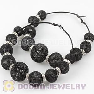 90mm Black Basketball Wives Mesh Hoop Earrings With Spacer Beads Wholesale