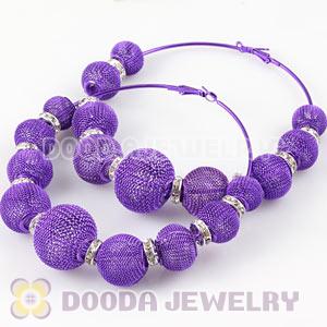 90mm Purple Basketball Wives Mesh Hoop Earrings With Spacer Beads Wholesale