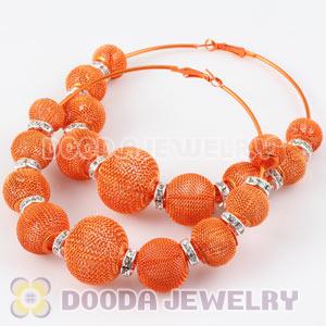 90mm Orange Basketball Wives Mesh Hoop Earrings With Spacer Beads Wholesale