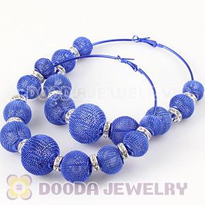 90mm Blue Basketball Wives Mesh Hoop Earrings With Spacer Beads Wholesale