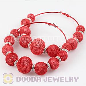 90mm Red Basketball Wives Mesh Hoop Earrings With Spacer Beads Wholesale