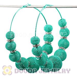 90mm Blue Basketball Wives Mesh Hoop Earrings With Spacer Beads Wholesale