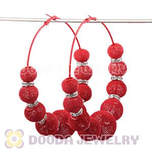 90mm Red Basketball Wives Mesh Hoop Earrings With Spacer Beads Wholesale