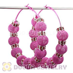 80mm Peach Basketball Wives Mesh Hoop Earrings With Spacer Beads Wholesale