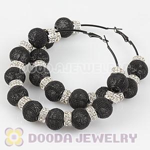 80mm Black Basketball Wives Mesh Hoop Earrings With Spacer Beads Wholesale