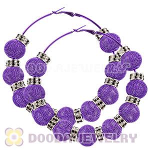 80mm Purple Basketball Wives Mesh Hoop Earrings With Spacer Beads Wholesale