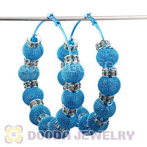 80mm Blue Basketball Wives Mesh Hoop Earrings With Spacer Beads Wholesale