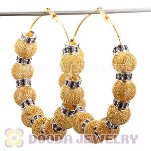80mm Gold Basketball Wives Mesh Hoop Earrings With Spacer Beads Wholesale