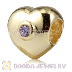 Gold Plated European Style 925 Sterling Silver Heart Beads with Stone