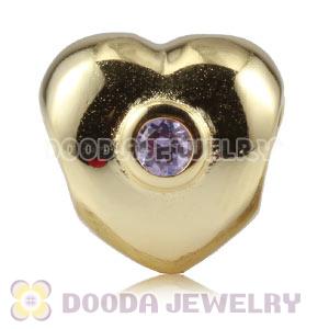 Gold Plated European Style 925 Sterling Silver Heart Beads with Stone