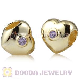 Gold Plated Charm Jewelry 925 Sterling Silver Heart Beads with Stone