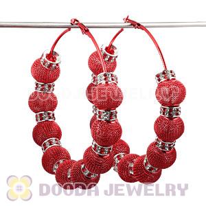 80mm Red Basketball Wives Mesh Hoop Earrings With Spacer Beads Wholesale