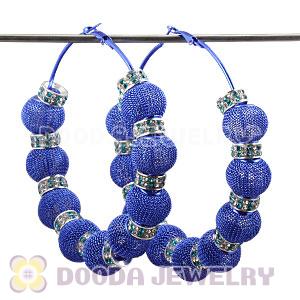 80mm Blue Basketball Wives Mesh Hoop Earrings With Spacer Beads Wholesale