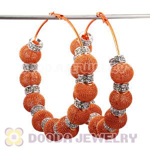 80mm Orange Basketball Wives Mesh Hoop Earrings With Spacer Beads Wholesale