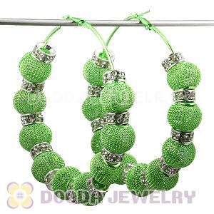 80mm Green Basketball Wives Mesh Hoop Earrings With Spacer Beads Wholesale