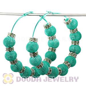 80mm Blue Basketball Wives Mesh Hoop Earrings With Spacer Beads Wholesale
